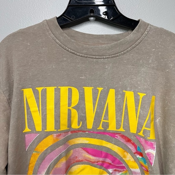 Nirvana Oversized Cream & Rainbow Tie Dye Sweatshirt Unisex Crew Neck Size Small - Picture 5 of 11